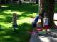 Daniel, Guinness, and Lauren have fun with bubbles