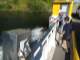 The ferry appears to be guided by cables, with electrically driver propellers providing propulsion