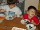 Flynn and Guinness enjoying their cake